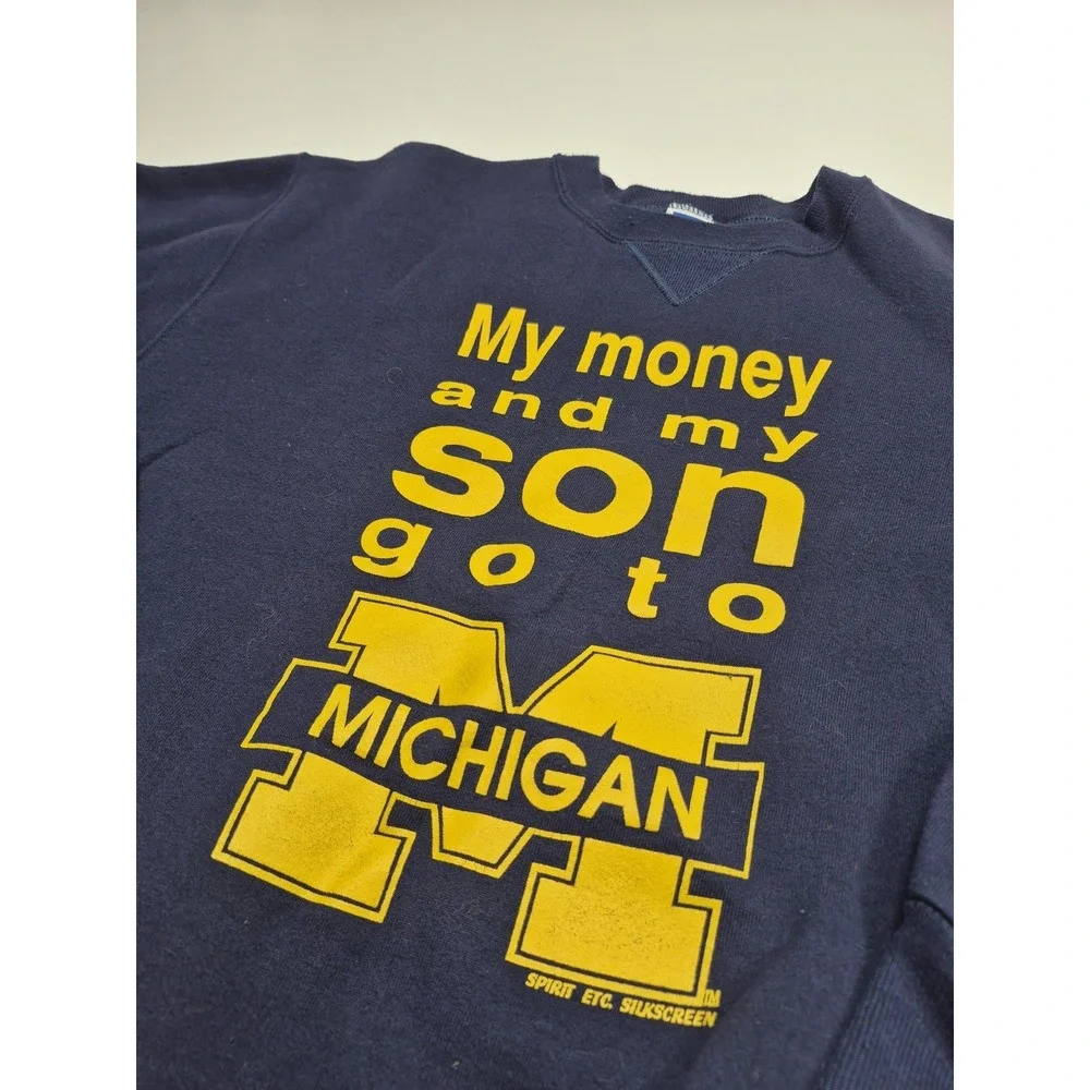 Vintage Michigan Wolverines Sweatshirt Mens Large Navy NCAA Basketball Russell